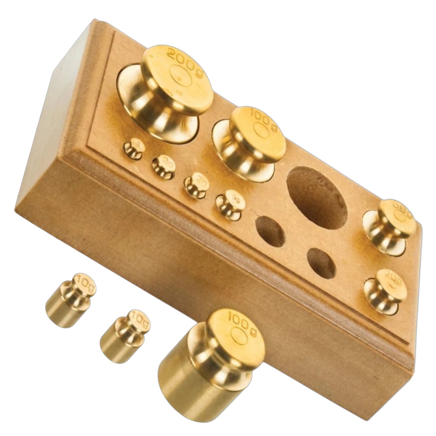 Brass Calibration Weight Set in Wooden Block (1mg - 100g)