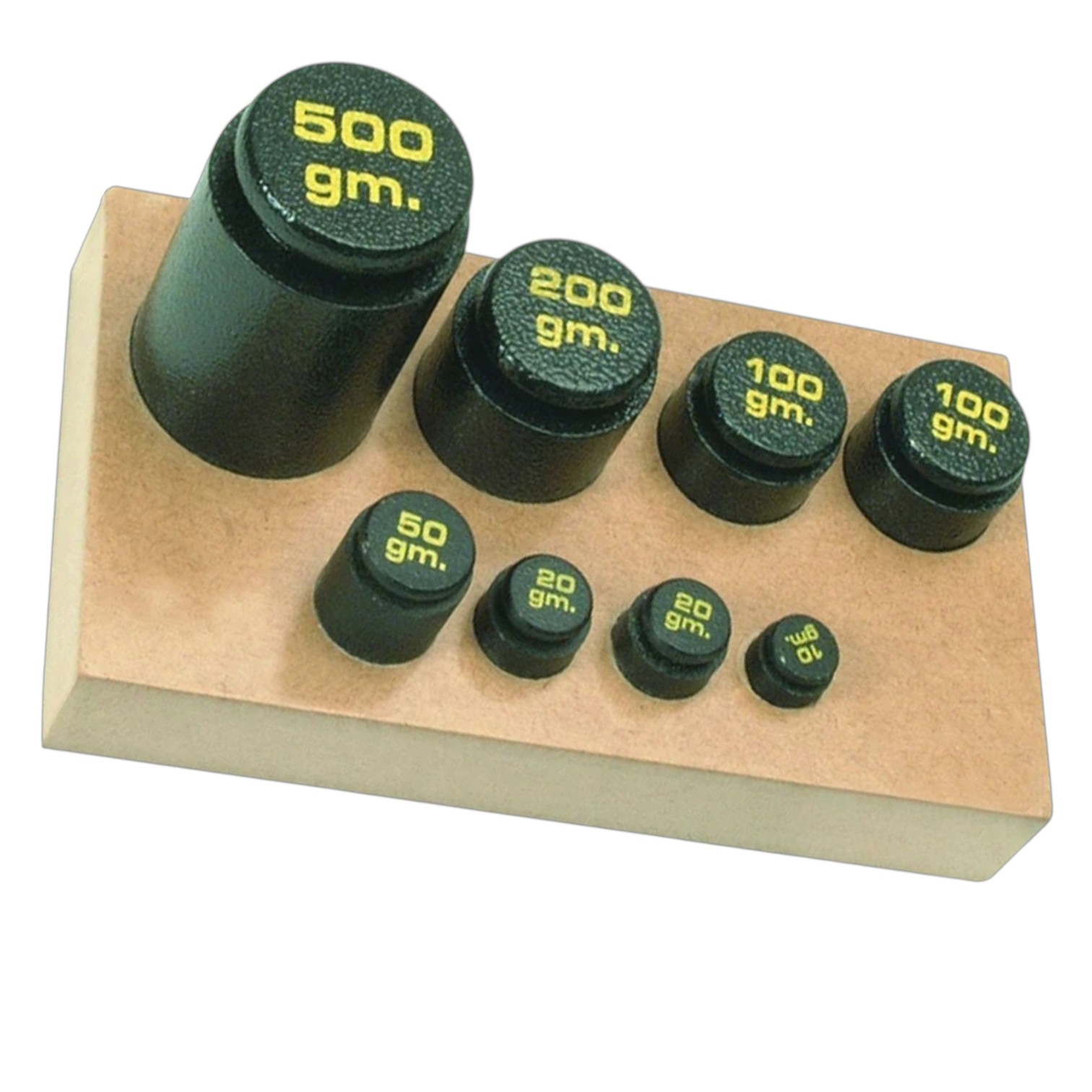 Cast Iron Metric Weight Set with Wooden Block (10g - 500g)
