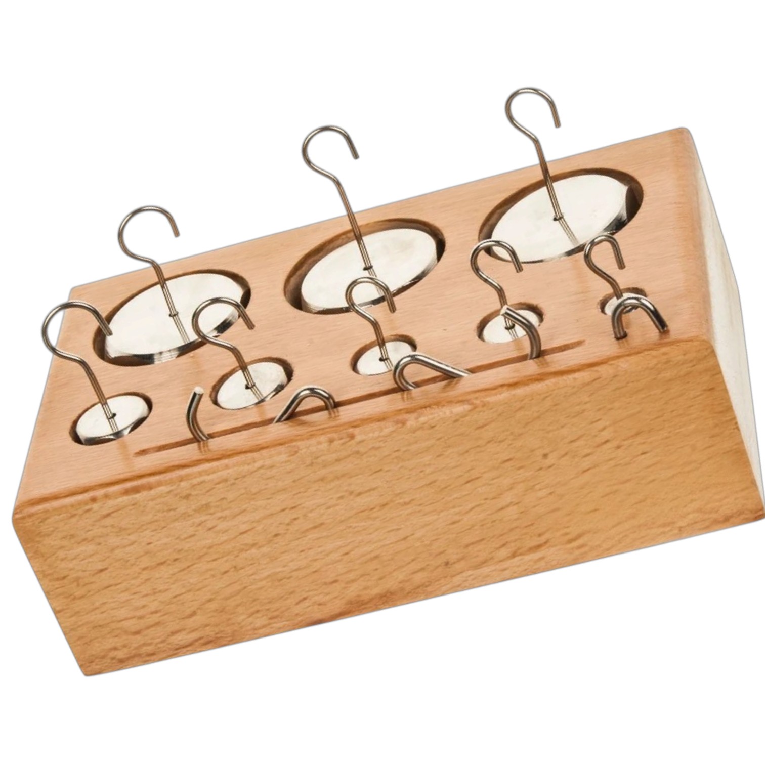 Hooked Weights Set with Wooden Block (Brass / Stainless Steel)