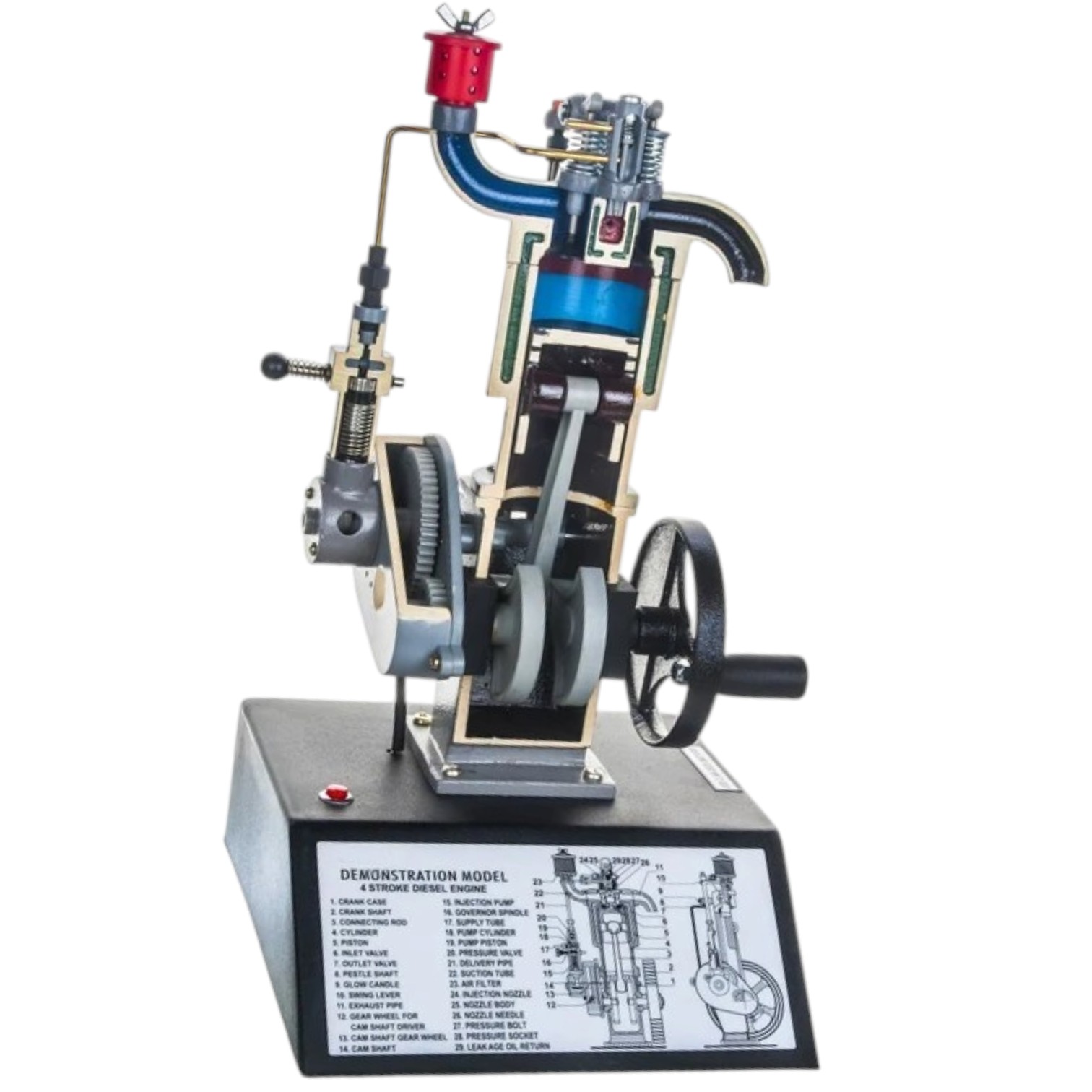 4 Stroke Diesel Hand Crank Model with Actuating Movable Parts to Demonstrate Engine Basics - 16" Tall - ELabs