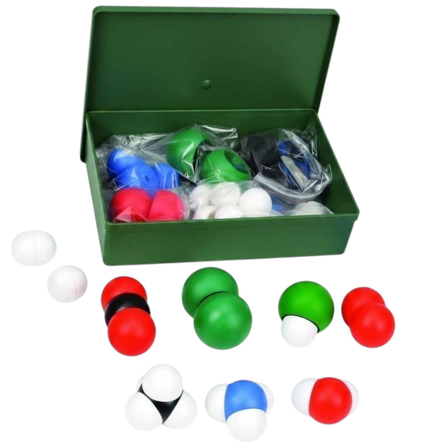 ELabs - Molecular Model Set for Chemistry, 31 Atoms with 20 Links, Plastic Storage Case, Color Coded Atomic Models for Teaching Molecular Geometry, VSEPR, Bonding